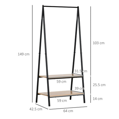 HOMCOM Kleiderständer mit Schuhablage, Wäscheablage, Metall + Holz Schwarz + Natur 64 x 42,5 x 149 cm