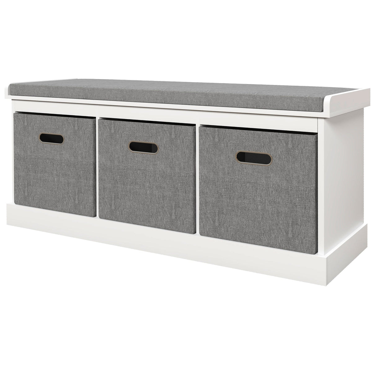 HOMCOM Schuhbank für den Eingangsbereich mit 3 Schubladen, Schuhaufbewahrungsbank mit Holz- und Stoffbezug, Schuhregal für 3 Paar Schuhe, Wohnzimmer und Flur, 105x35x47 cm, Weiß
