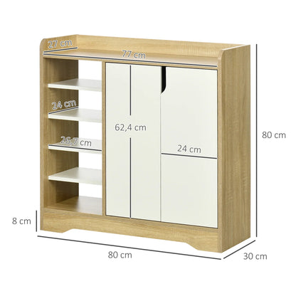 HOMCOM Moderner Schuhschrank Schmaler Schuhregal mit 2 Türen Stauraum für 13 Paar Schuhe Flur & Diele 80x30x80 cm Natur und Weiß