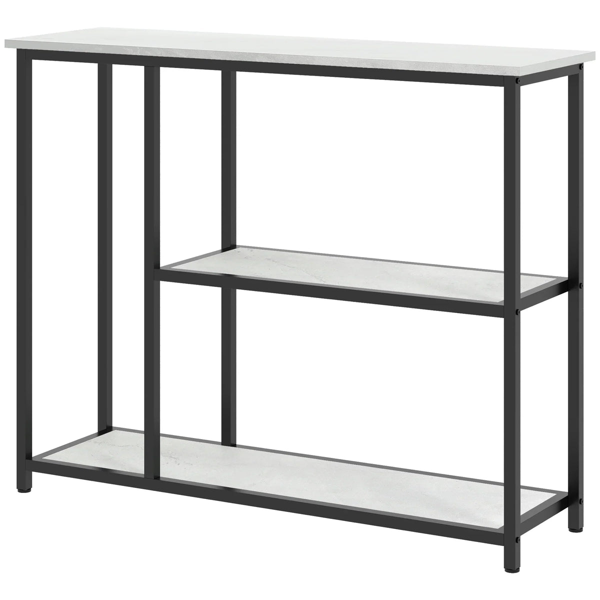 HOMCOM Konsolentisch, Flurtisch mit 3 Regalen, 100 x 30 x 80 cm, Beistelltisch, kleiner Präsentationstisch für schmale Räume, Flur, Diele, Wohnzimmer, Schlafzimmer, Weiß
