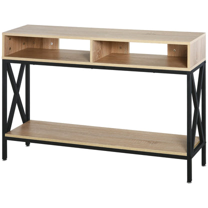 HOMCOM Konsolentisch für den Flur mit 2 Fächern und Ablage 120x23,5x75 cm Eiche und Schwarz