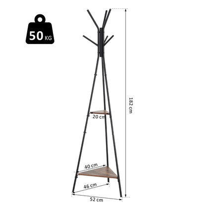 HOMCOM Metall Kleiderständer Baummuster für Kleidung Taschen Hüte 6 Haken mit 2 Regalen 32,5x45,5x182cm